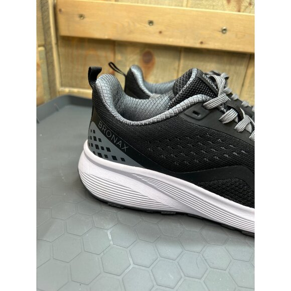 Bronax Mens Size 7.5 Breathable Mesh Running Shoes Black & Grey - Picture 2 of 8